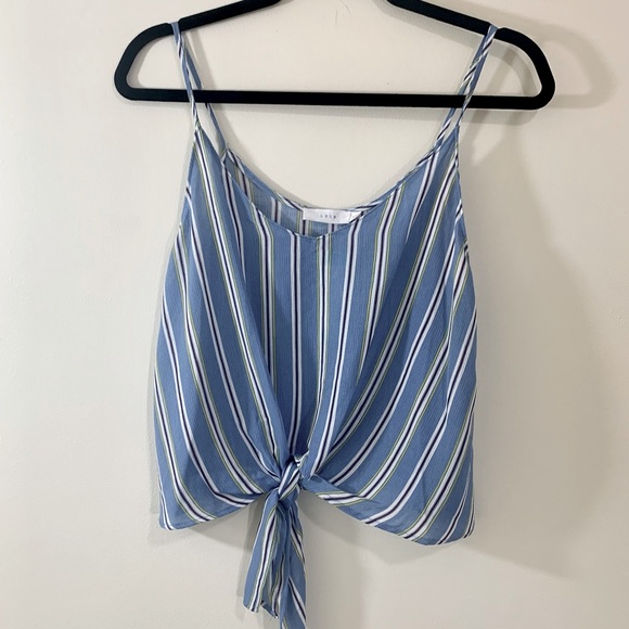 Lush Parina Tie Front Crop Top Tank Blouse Size Small Blue Striped - Picture 1 of 5